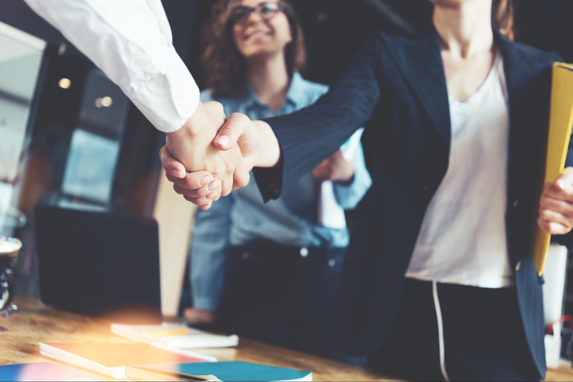 Buy and seller shaking hands on a deal